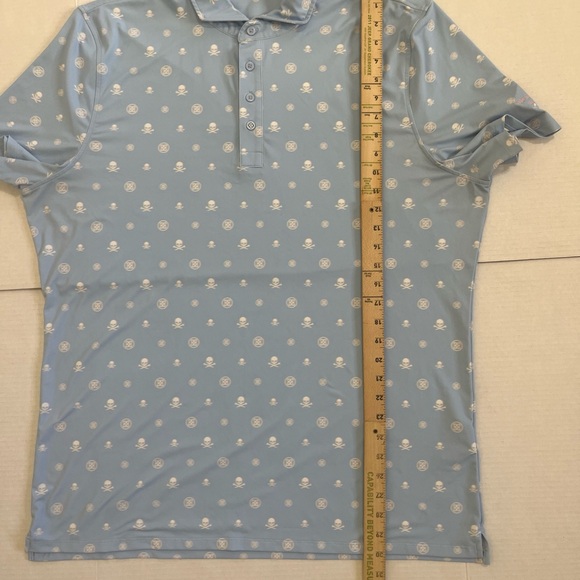 G-Fore Shirt Adult Size XL Sky Blue Allover Skull Print Golf Polo Rugby Mens - Picture 10 of 13